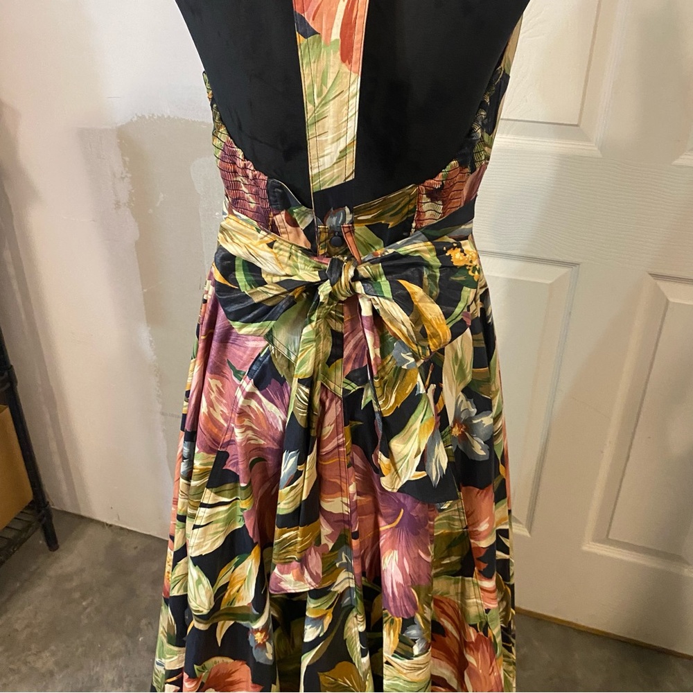 Neiman Marcus Tropical Floral Maxi Dress Halter MIDI Pockets Button Down A line - Picture 12 of 15